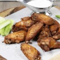 Chicken Wings (10) · Ten wings, served with bleu cheese dressing and celery, tossed with your choice of buffalo, ...