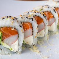 Hurricane Roll · Tuna, salmon, white tuna, masago and cucumber.