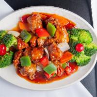 General Tso'S Chicken · Hot and spicy. Chunks chicken lightly fried with hot bean sauce. This plate was devised by a...
