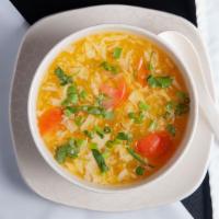 Egg Drop Soup · Served with noodles.