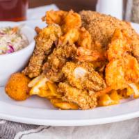 Pick 3 Combo · Beer Battered Cod, Catfish, shrimp, and oysters. Pick any 3 - Fried, grilled or blackened.