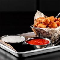 Cheddar Cheese Bites (1840 Cals) · Yellow & white Cheddar cheese, lightly fried & served with zesty marinara sauce & ranch dres...