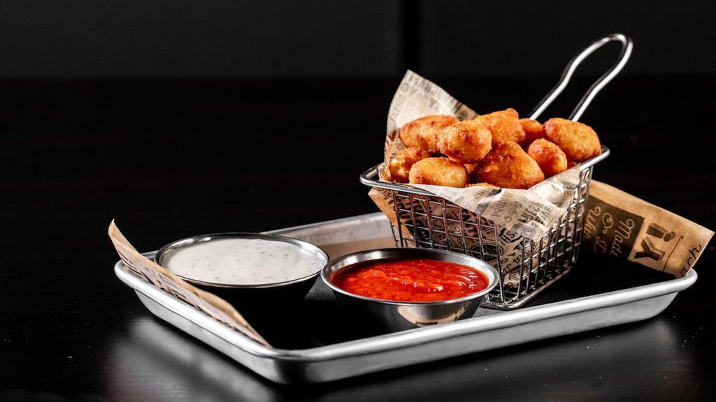 Cheddar Cheese Bites · Yellow & white cheddar cheese, lightly fried & served with zesty marinara sauce.  1840 cal