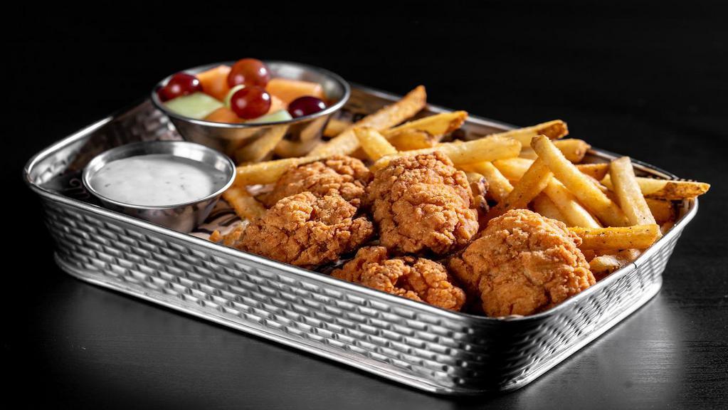 Lil' Chicken Dippers · Crispy, lightly breaded chicken bites with chicken dippin' sauce, served with fries.  910 cal