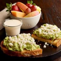 New! Avocado Toast (380 Cal)  · Homemade guacamole, feta, on toasted sourdough. Served with your choice of a cup of soup, fr...