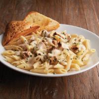 Chicken Alfredo · 1170/690 cal (bread: 230/120 cal) Penne pasta topped with  grilled 100% antibiotic free chic...