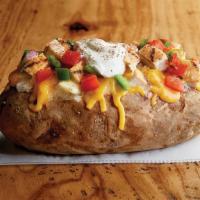 Pollo Mexicano Potato · 1260/800 cal Baked potato stuffed with grilled 100% antibiotic free chicken breast, cheddar,...