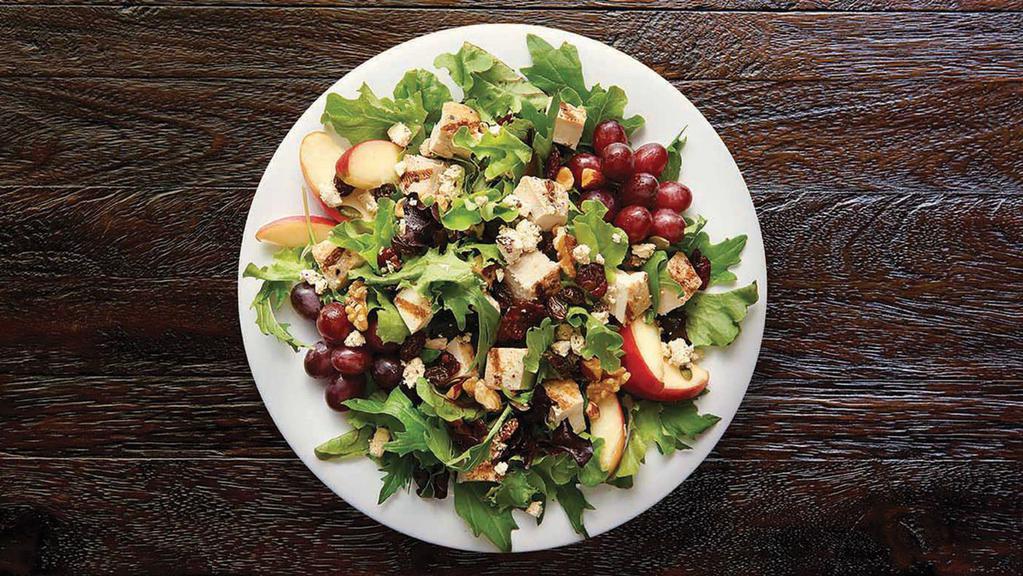 Nutty Mixed-Up Salad - Original · Grilled, 100% antibiotic-free chicken breast, organic field greens, grapes, feta, cranberry-walnut mix, organic apples, served with balsamic vinaigrette.