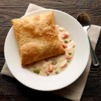 Chicken Pot Pie (530/310 Cal) · Tender chicken, red potatoes, carrots, celery, green peas and spices are mixed with a creamy...