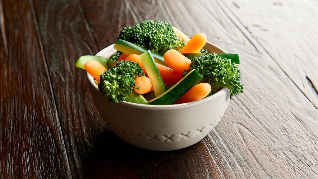 Side Of Steamed Veggies · Assortment of broccoli, carrots, & zucchini steamed. Serves 1.