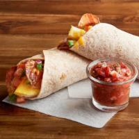 Southwest Breakfast Wrap (570-730 Cal)  · Organic wheat wrap filled with fresh-cracked eggs, melted cheddar, our fresh-made pico de ga...
