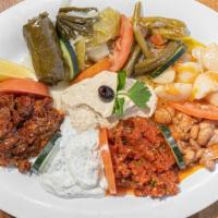 Small Mixed Appetizer · Vegan, vegetarian. Combination of hummus, lebni, babaghanoush, eggplant salad and eggplant w...