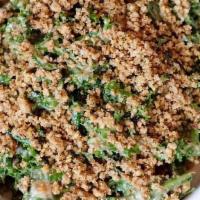 Side Kale Salad · kale, “parm” crumble, lemon garlic dressing GF