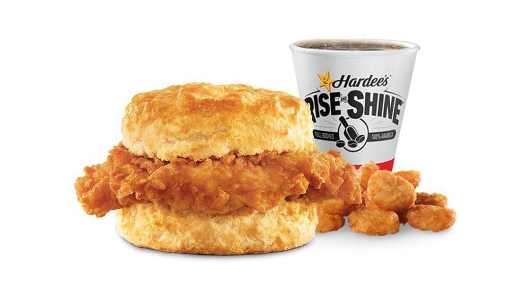 Hand-Breaded Chicken Biscuit Combo · Hand-breaded chicken fillet hand-dipped in eggs and buttermilk and lightly breaded on Made from Scratch Biscuit™. Served with Hash Rounds® and a Coffee.. Breakfast served until *10:30am (*Hours may vary by day)