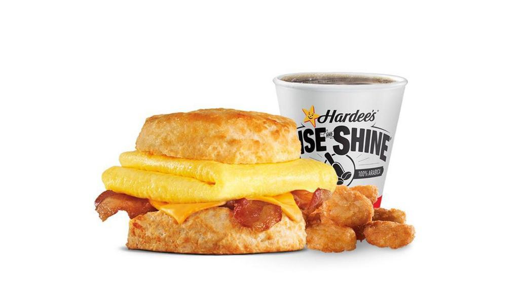 Bacon Egg & Cheese Biscuit Combo · Crispy bacon, folded egg and American cheese all on a Made from Scratch Biscuit™. Served with Hash Rounds® and a Beverage.. Breakfast served until *10:30am (*Hours may vary by day)