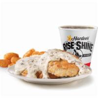 Biscuit 'N' Gravy™ Combo · A Made from Scratch Biscuit™ smothered in sausage gravy. Served with Hash Rounds® and a Beve...