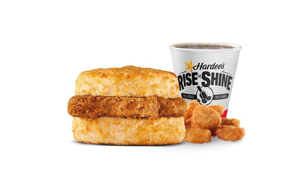 Country Fried Steak Biscuit Combo · Breaded fried steak on a freshly baked Made from Scratch Biscuit™. Served with Hash Rounds® and a Coffee.. Breakfast served until *10:30am (*Hours may vary by day)