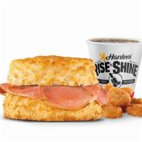 Country Ham Biscuit Combo · A slice of country ham on a Made from Scratch Biscuit™. Served with Hash Rounds® and a Coffe...