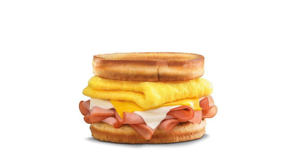 Frisco Breakfast Sandwich®  · Thinly sliced ham, folded egg,  American & Swiss cheeses on sourdough toast.. Breakfast served until *10:30am (*Hours may vary by day)