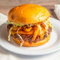 Bbq Burger · 8 oz. angus chuck patty served on a butter grilled brioche bun, mayo, lettuce, tomato, fried...