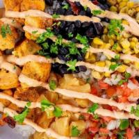 Tex Mex Bowl · Our signature chicken pincho served over a bed of rice and topped with pico de gallo, flame ...