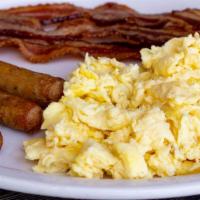 Protein Breakfast · Scrambled eggs and choice of two meats: bacon, sausage patties, sausage links, turkey sausag...