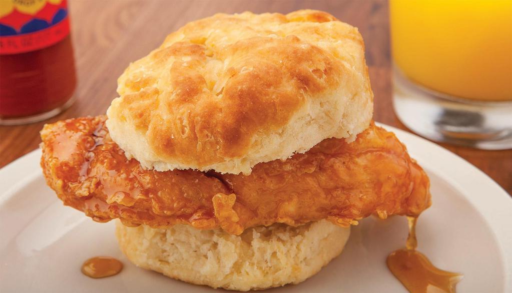 Chicken Biscuits For 4 · Fried chicken tender on a biscuit. Served with your choice of Seasoned Fries or Honest to goodness grits.