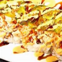 Electric Roll · Cajun seasoned crawfish, cream cheese, crab stick inside, baked krabmeat and jalapenos outsi...