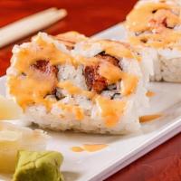 Spicy Tuna Roll · Chopped spicy red tuna inside, topped with spicy mayo.