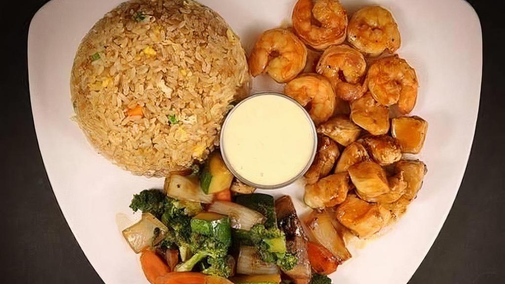 Shrimp And Chicken · Served with soup or salad, fried rice, vegetables and yum-yum sauce