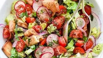 Fattouch · Lettuce, tomatoes, cucumber, green pepper, radish, parsley, lemon juice, pomegranate juice, ...