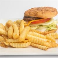 Cheese Burger Combo · Includes Lettuce, Tomato, Pickle, Onion, Ketchup, Mustard, Mayo, Cheese