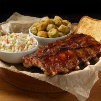 Half Rack Plate · Slow-smoked Baby Back Ribs, Served with 2 sides and Texas Toast
