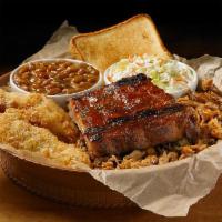 Shack Sampler Plate  · 3 Baby Back Ribs, 2 Tenders & 1/4 lb. of Chopped BBQ Pork or Chicken. Served with Two Sides ...