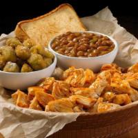 Chopped Bbq Chicken Plate · Half Pound of Chopped BBQ Chicken. Served with Two Sides and Texas Toast