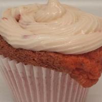 Strawberry Cupcake · Strawberry cupcake topped with a strawberry cream cheese.  Warm for 30 seconds and it will m...