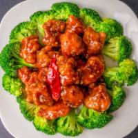 General Tso'S Chicken · Lightly fried crispy then glazed with spicy tangy  sauce and garnish with steamed broccoli. ...