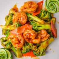 Broccoli Shrimp · Shrimp, broccoli and carrots, stir-fried in house brown sauce.