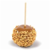 Peanut Caramel Apple · A fresh granny smith apple coated in home-made copper-kettle caramel and rolled in peanuts.