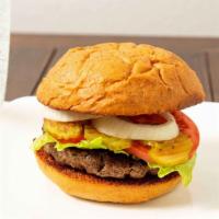 American Kobe Burger · Antibiotic-free, hormone-free, pasture-raised, 100% all-natural.  Served with lettuce, tomat...