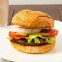 Fiery Buffalo Burger · 100% all-American premium cut 1/2 pound beef burger. Topped with fiery buffalo sauce, blue c...