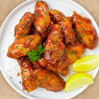 Sweet Chili Cha-Cha Wings · 8 pieces. (Sweet Chili) Served with celery or carrots, and blue cheese or ranch.