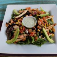The Cantina Louie Salad · Marinated grilled chicken on a bed of spring mix, bell peppers, cherry tomatoes, and avocado...