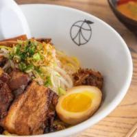 Spicy Miso Tsukemen · Pork broth, spices, seared pork belly, stir fried pork, ramen egg, bamboo shoot, bean sprout...
