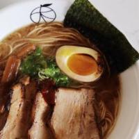 Momonoki Tonkotsu · Pork & fish broth, seared pork belly, ramen egg, soy braised bamboo shoots, scallions, house...