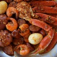 King Claw Boil · ½ LB Shrimp (no head), ½ LB Snow Crab Legs (1 cluster)
½ LB Sausage, 3 Eggs, 2 Potatoes, 1 C...