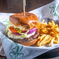 The 'O' Brady Burger · ☘️Angus seasoned with a blend of herbs and spices, topped with melted provolone cheese and s...