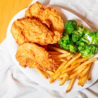 Chicken Tenders Basket · Four crispy chicken tenders, hand breaded and fried to perfection. Served with fries, creamy...