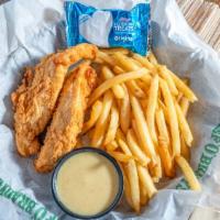 Chicken Tenders · Served with choice of side and drink. Includes a treat.