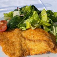 Chicken Milanese · Lightly breaded served with a choice of salad or pasta.